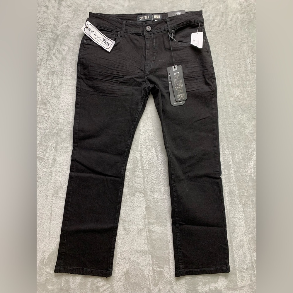 Cultura NYC Mens 34x30 Stretch Straight Fit Black Denim Jeans NWT (W564)